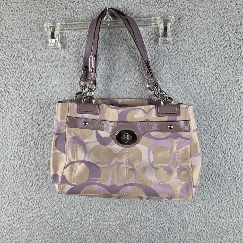 Coach OPTIC Signature C PENELOPE Shoulder Bag Turnlock F17140 Purple Tan
